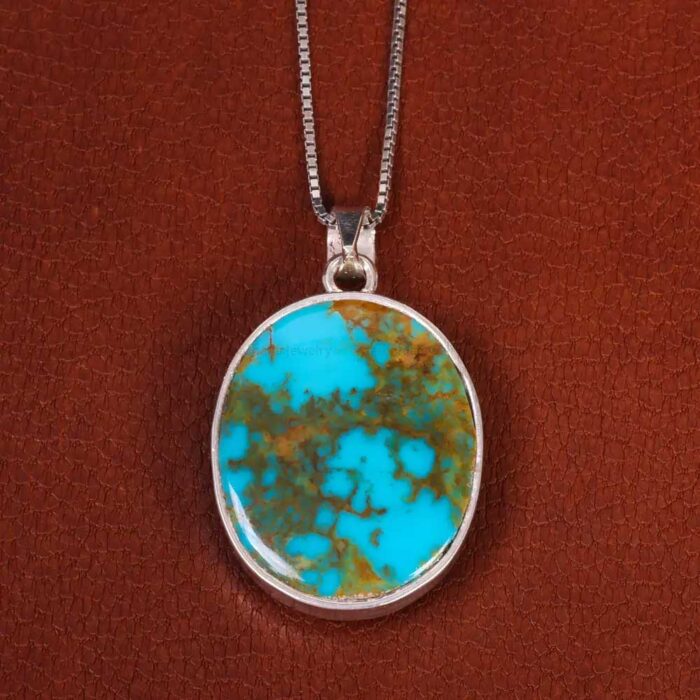 Real Turquoise Gem Necklace with Sterling Silver Frame and Chain