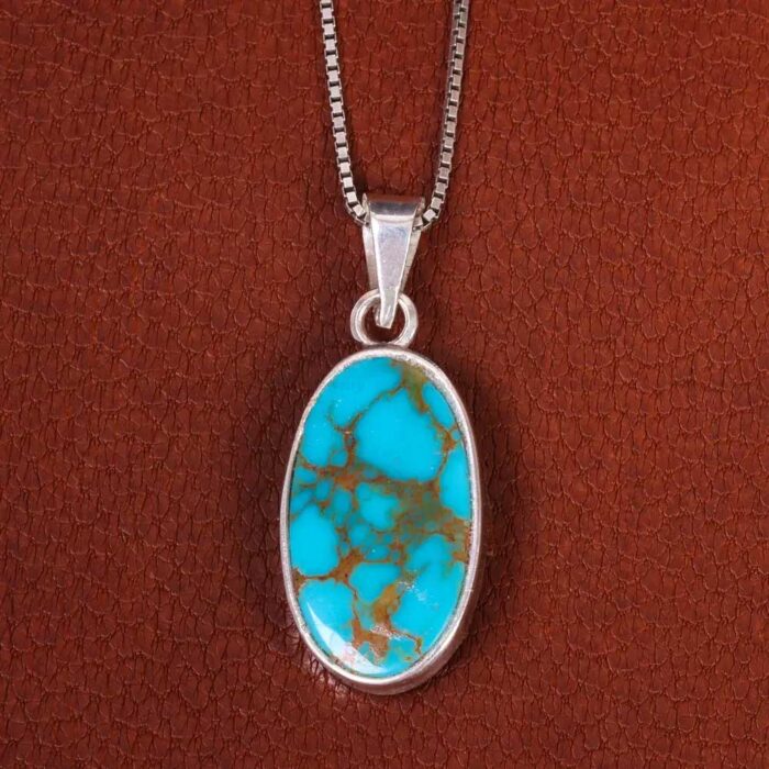 Artisanal Real Turquoise Necklace (Feroza Necklace) with Silver Frame