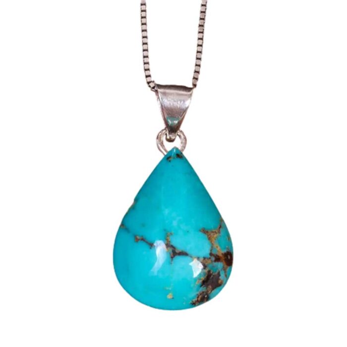 Natural Turquoise Pendant (Feroza Necklace) with Silver Chain