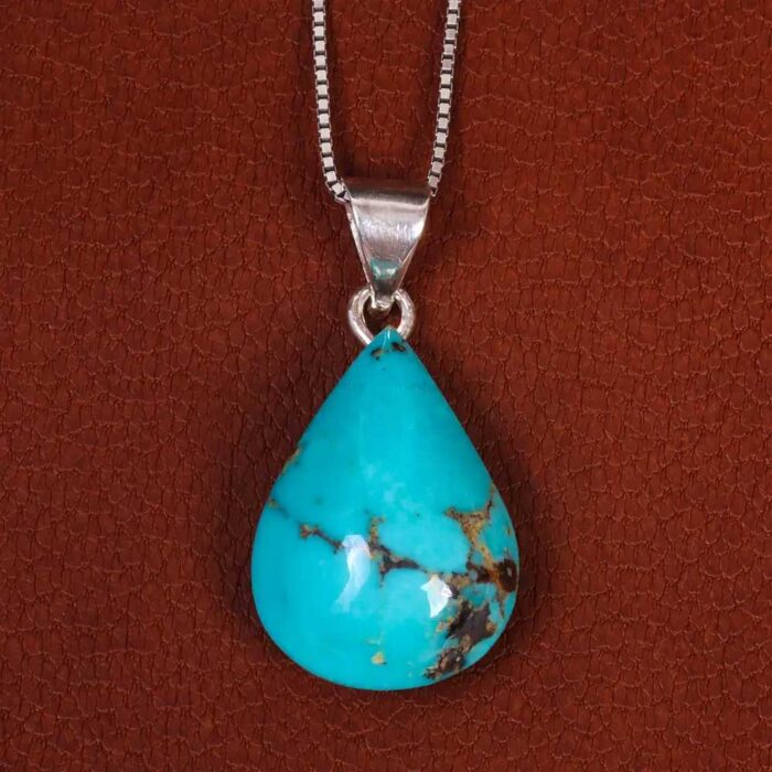 Natural Turquoise Pendant (Feroza Necklace) with Silver Chain