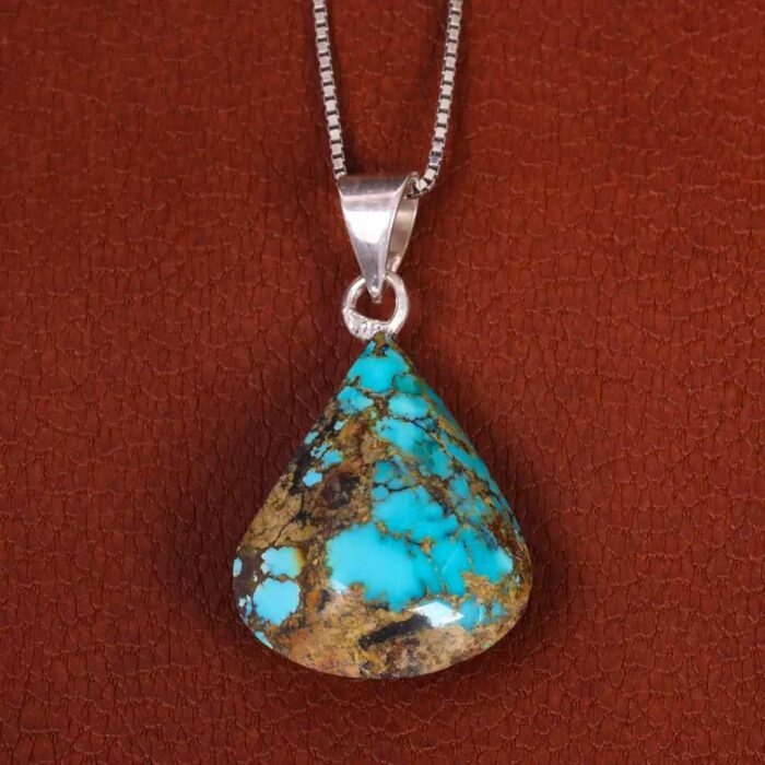 Unique Turquoise Stone Necklace with Silver Frame