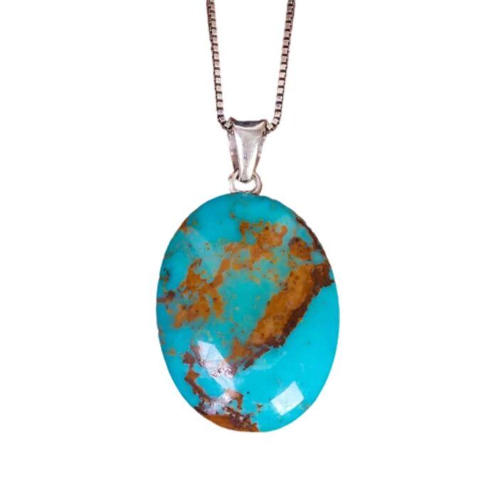 Sophisticated Real Turquoise Stone Necklace with Silver Chain