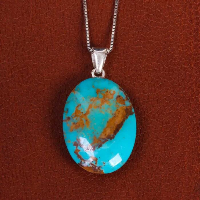 Sophisticated Real Turquoise Stone Necklace with Silver Chain