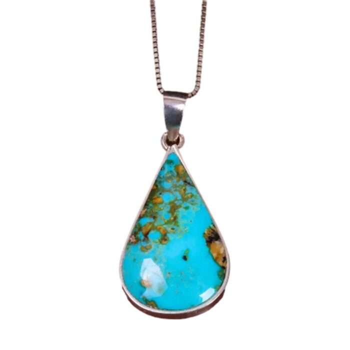 Elegant Real Nishaburi Turquoise Necklace with Silver Frame