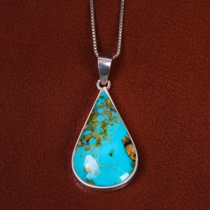 Elegant Real Nishaburi Turquoise Necklace with Silver Frame