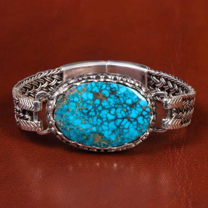 Vintage Style Natural Turquoise Bracelet Silver for Men's