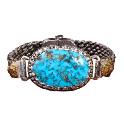 Artisan Crafted Silver Men's Bracelet with Natural Turquoise Stone