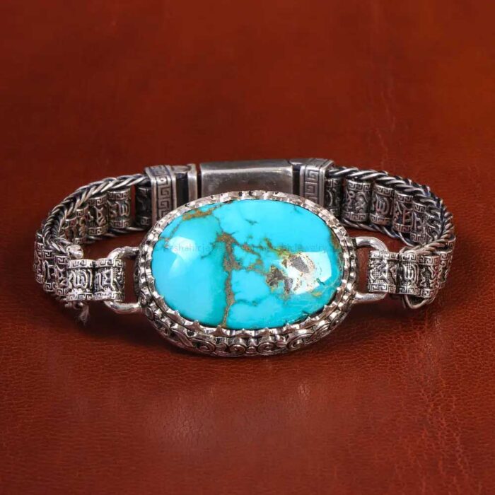 Premium Nishaburi Turquoise Bracelet Silver for Men's