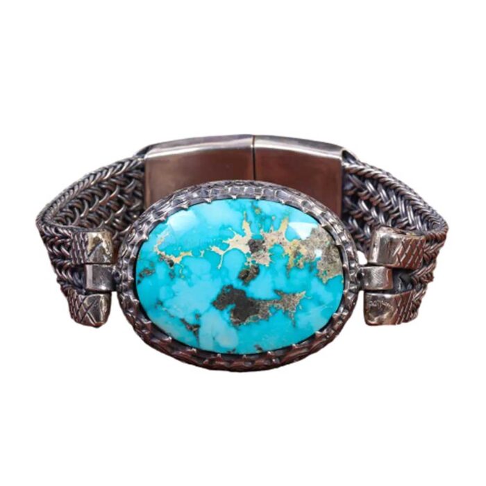 Genuine Real Turquoise Gem Bracelet Silver for Gentlemen's