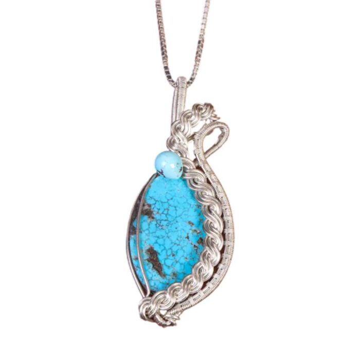 Genuine Turquoise Pendant Necklace in Sterling Silver for Women