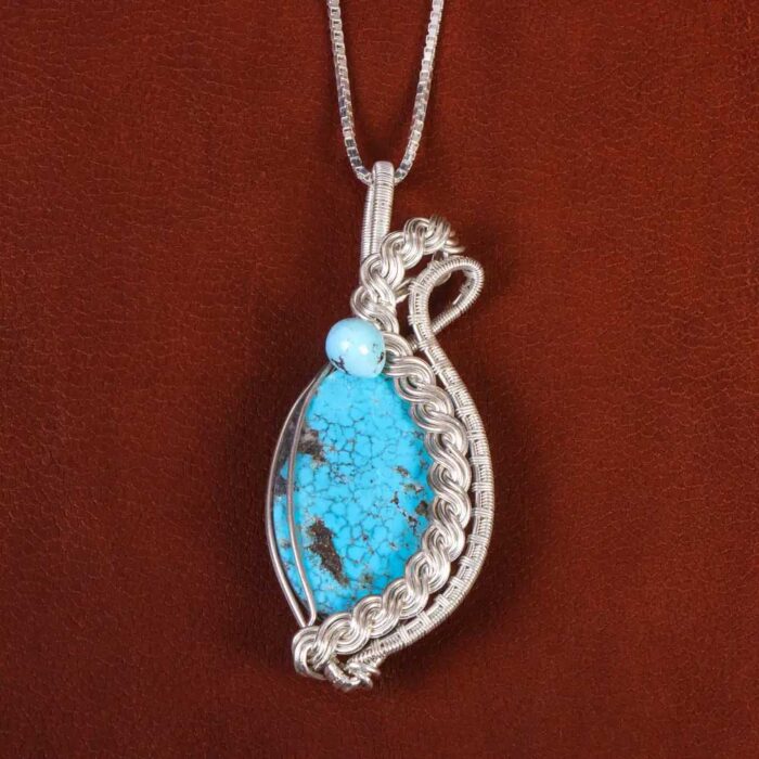 Genuine Turquoise Pendant Necklace in Sterling Silver for Women