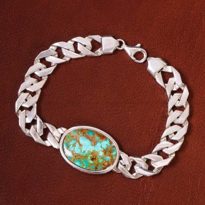 Handmade Real Turquoise Bracelet Silver for Men's