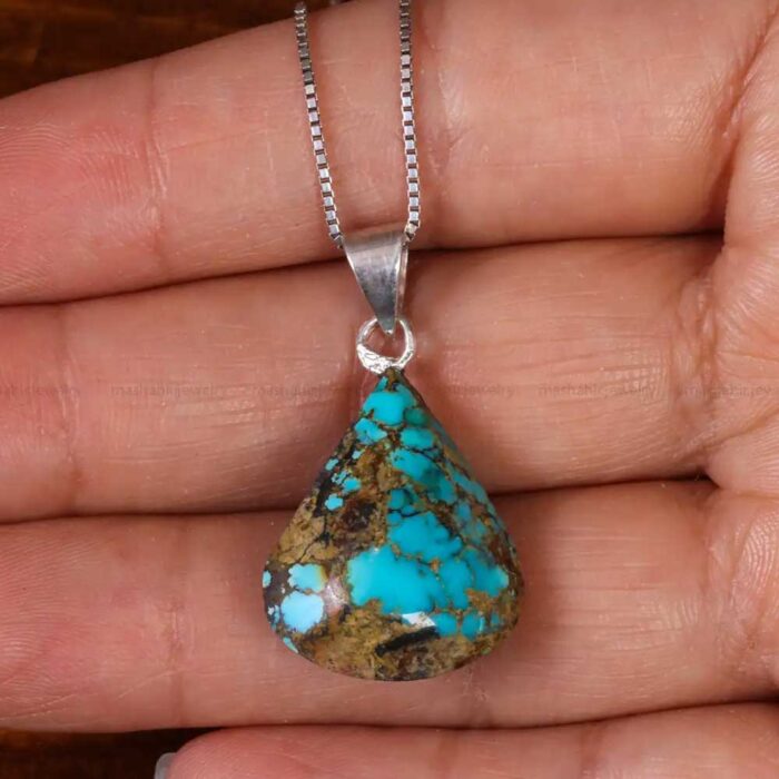 Unique Turquoise Stone Necklace with Silver Frame