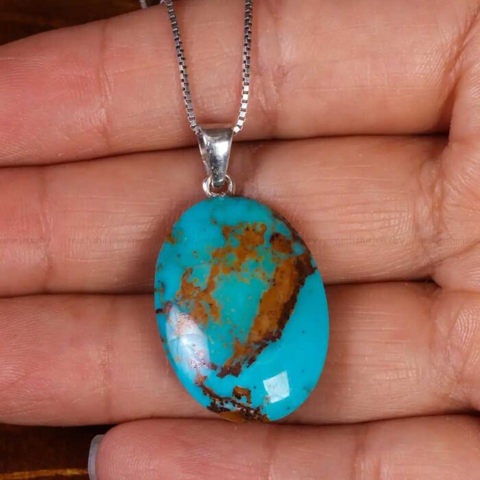 Sophisticated Real Turquoise Stone Necklace with Silver Chain