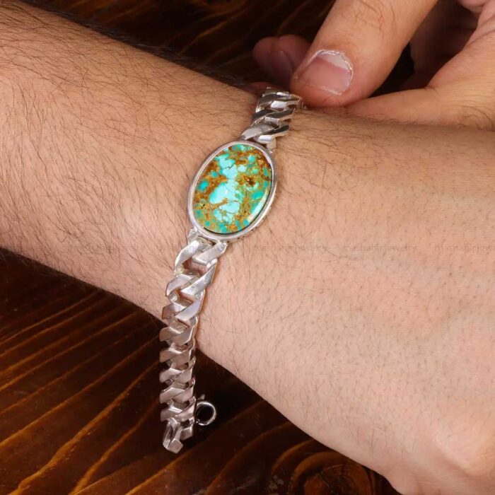 Handmade Real Turquoise Bracelet Silver for Men's