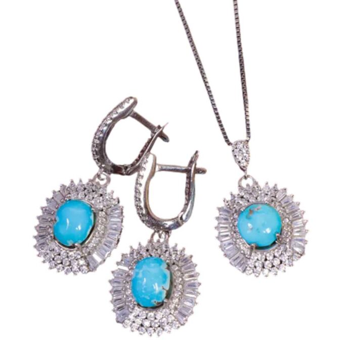 Exclusive Rare Turquoise Jewelry Set in silver for Women's with 3 pieces