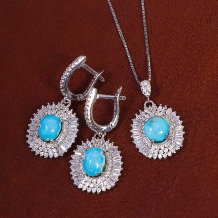 Exclusive Rare Turquoise Jewelry Set in silver for Women's with 3 pieces