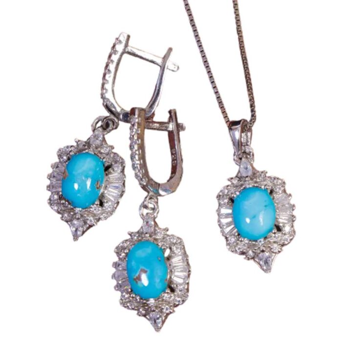 Elegant Turquoise Jewelry Set in silver for Women's with 3 pieces