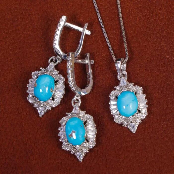 Elegant Turquoise Jewelry Set in silver for Women's with 3 pieces