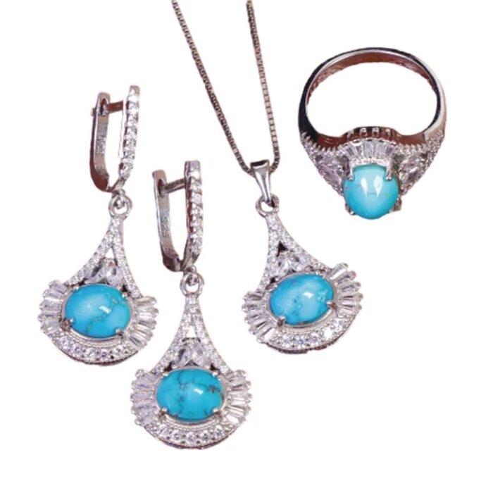 Classic and Real Turquoise Set Silver for Women's (4 pieces)