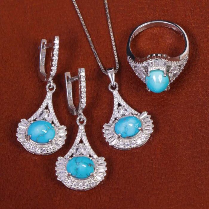 Classic and Real Turquoise Set Silver for Women's (4 pieces)