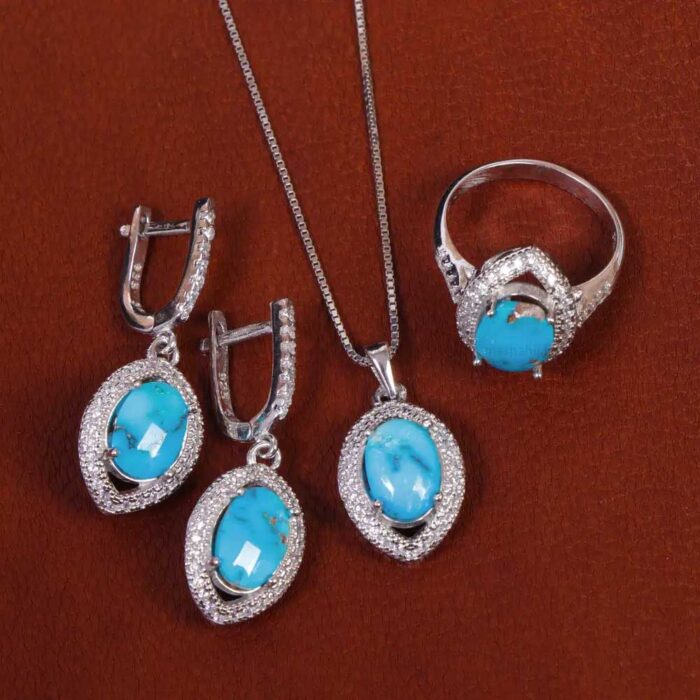 Artisan Crafted Real Turquoise Set Silver for Women's (4 pieces)