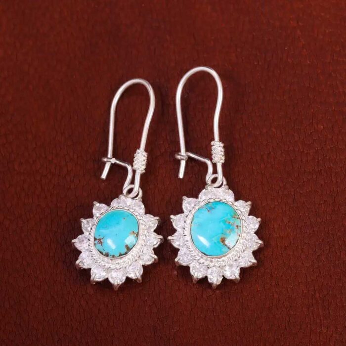 Real Turquoise Whispers Dainty 925 Silver Earrings for Women’s