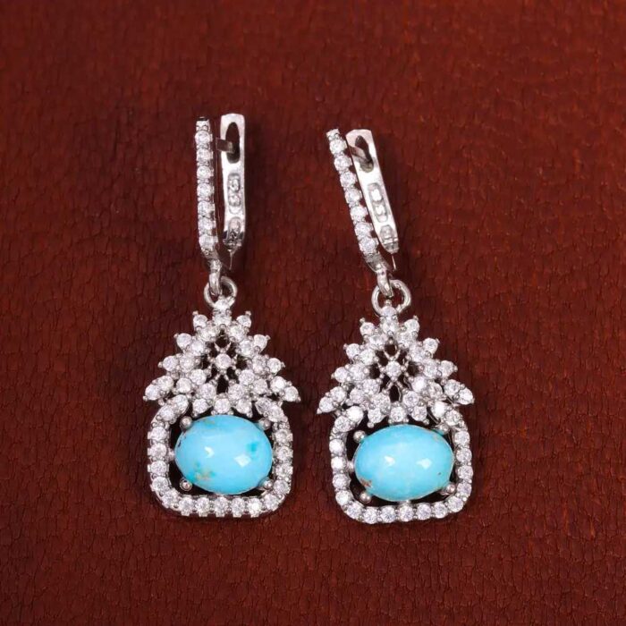 Real Turquoise Dreams 925 Silver Stone Earrings for Women’s