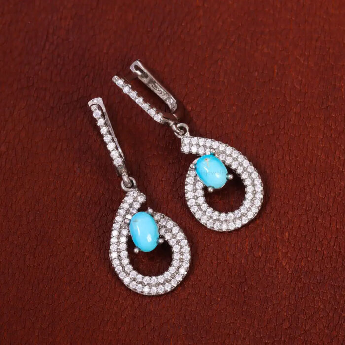 Feroza Elegance Sterling Silver Turquoise Stone Earrings