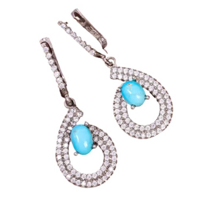 Feroza Elegance Sterling Silver Turquoise Stone Earrings