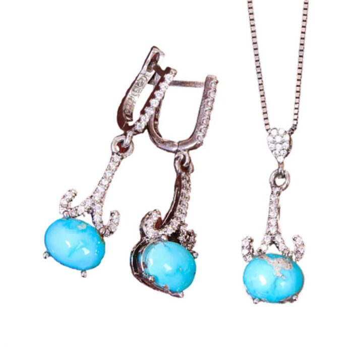 Exclusive Nishaburi Turquoise Set Silver for Women's (3 pieces)