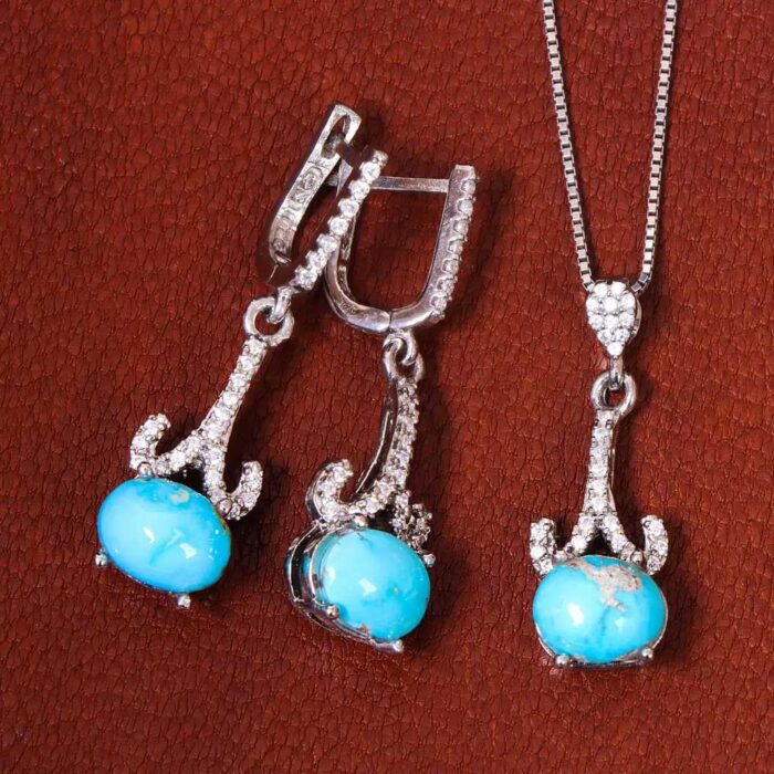 Exclusive Nishaburi Turquoise Set Silver for Women's (3 pieces)