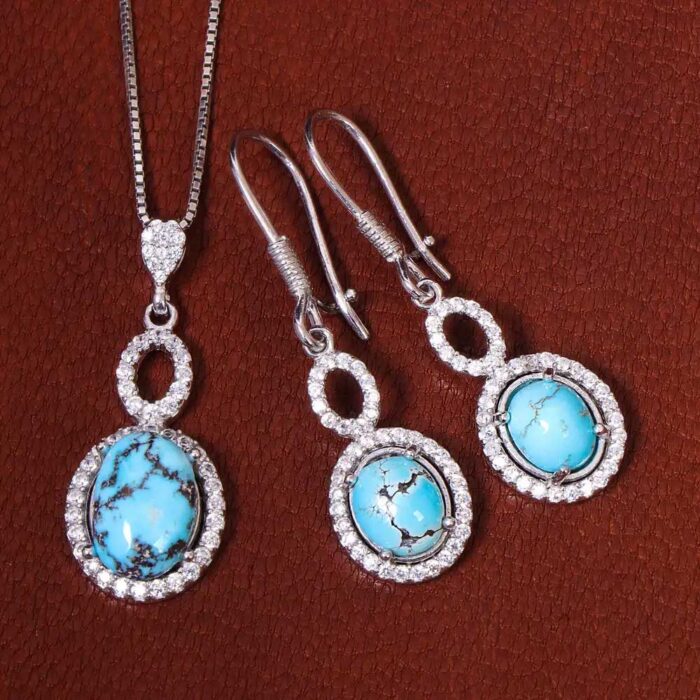 Authentic Nishaburi Turquoise Set Silver for Women's (3 pieces)