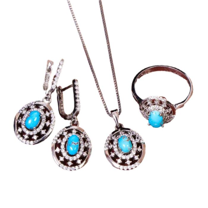 Handcrafted Real Turquoise Jewelry Set in silver for Women's with 4 pieces