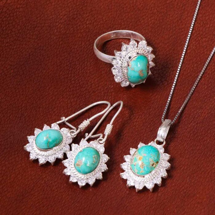 Designer Real Turquoise Set Silver for Women's (4 pieces)