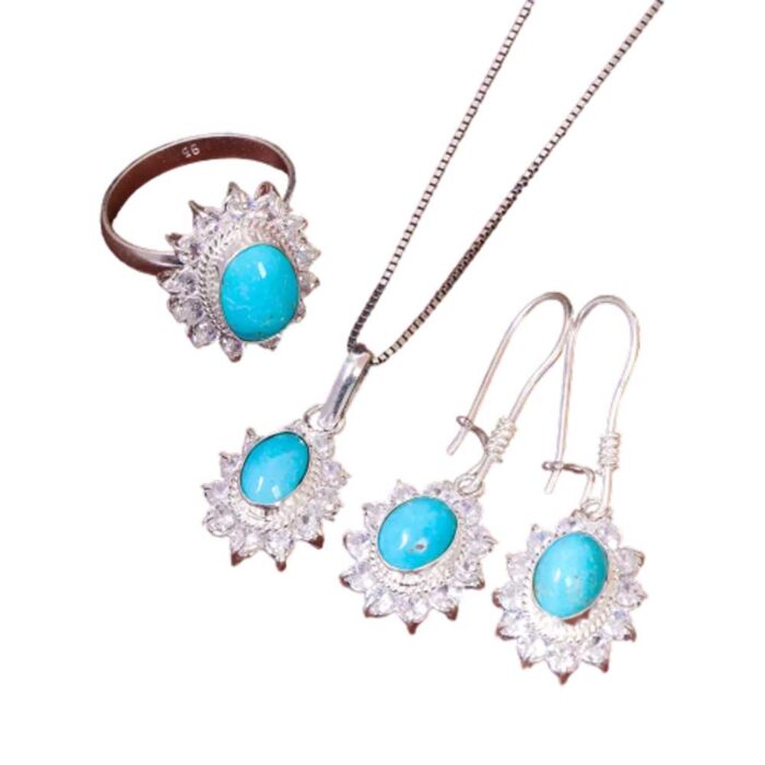 Elegant and Real Turquoise Set Silver for Women's (4 pieces)