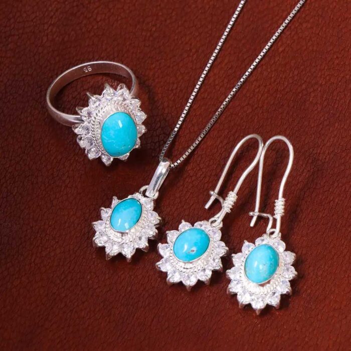 Elegant and Real Turquoise Set Silver for Women's (4 pieces)