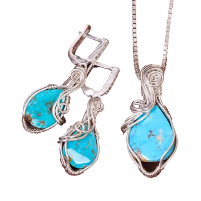 Genuine Nishaburi Turquoise Set Silver for Women's (4 pieces)