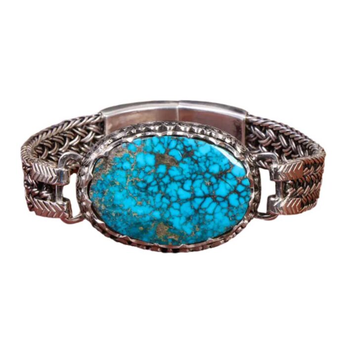 Vintage Style Natural Turquoise Bracelet Silver for Men's