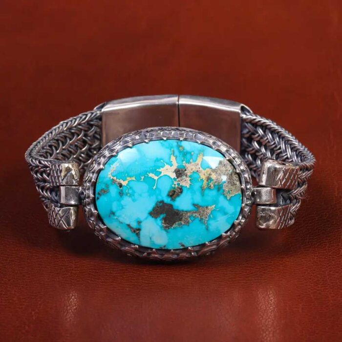 Genuine Real Turquoise Gem Bracelet Silver for Gentlemen's