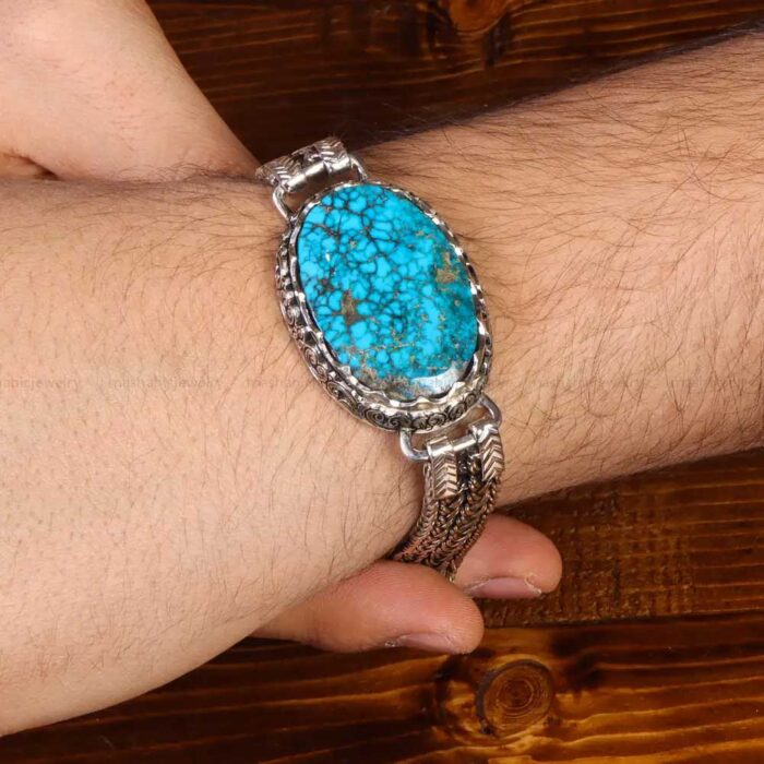 Vintage Style Natural Turquoise Bracelet Silver for Men's