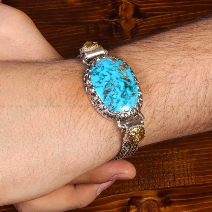 Artisan Crafted Silver Men's Bracelet with Natural Turquoise Stone