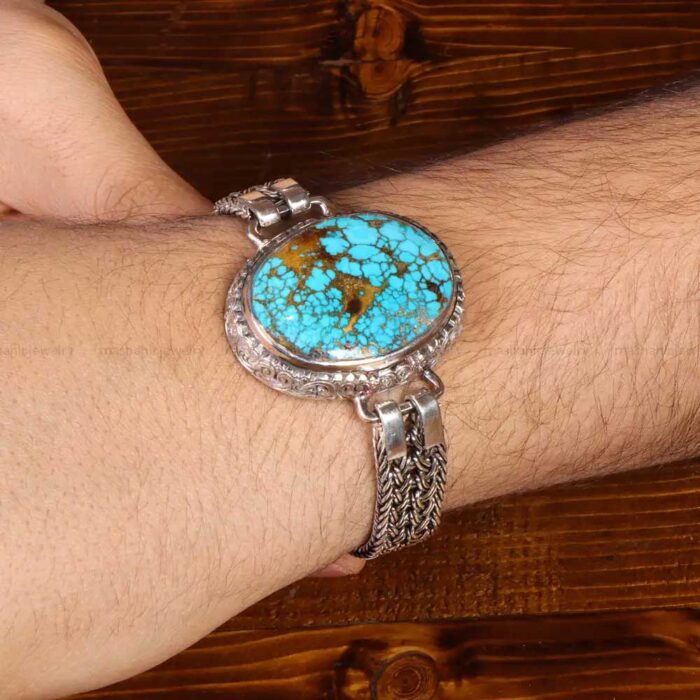 Exclusive Nishaburi Rare Turquoise Bracelet Silver for Men's