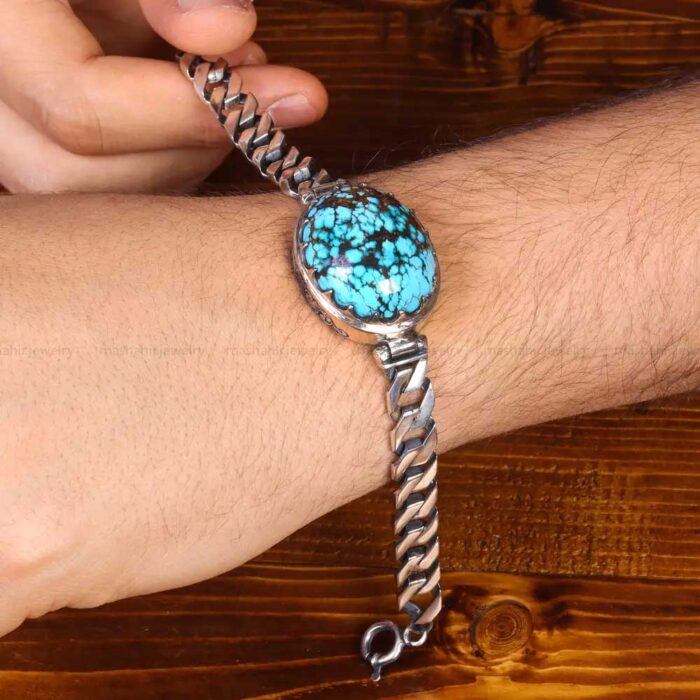 Luxury Nishaburi Turquoise Bracelet Silver for Men's