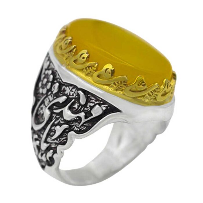 Ya mehdi & Ya hossein model Real Sharaf Shams Stone Men’s Silver Ring