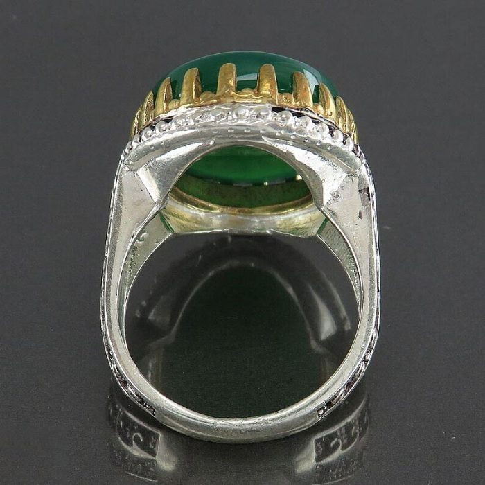 Beautiful Green Agate Silver Ring with Ayat al-Kursi Engraving