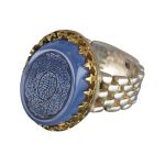 Blue Agate Silver Ring with Rolex Design and Surah Al-Fatiha Engraving