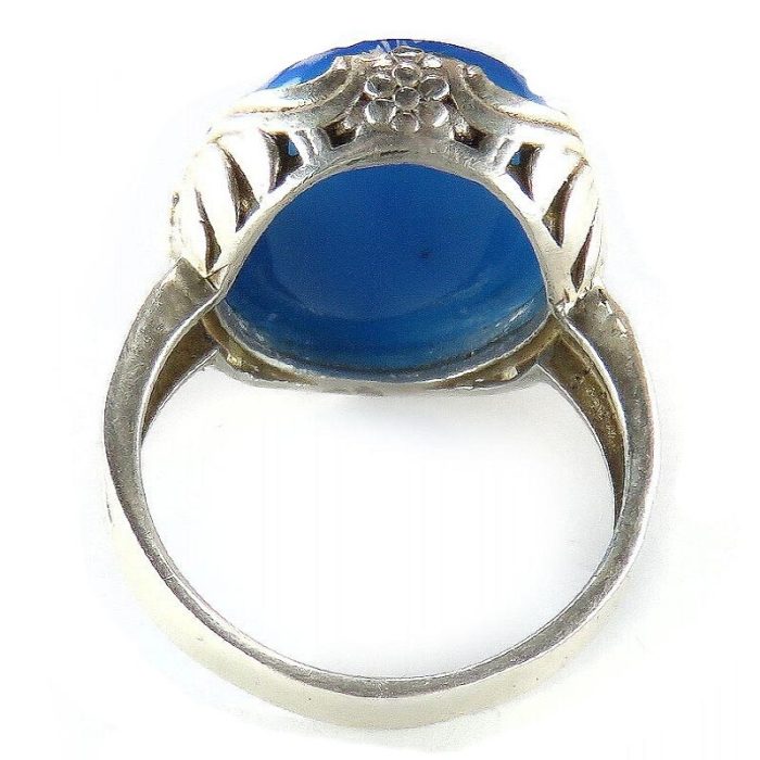 Blue Agate Silver Ring with "Wa Man Yattaqillah" Engraving