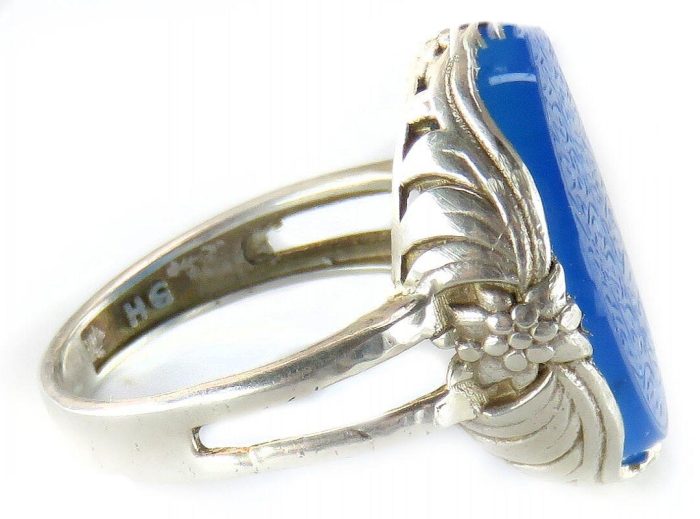 Blue Agate Silver Ring with "Wa Man Yattaqillah" Engraving