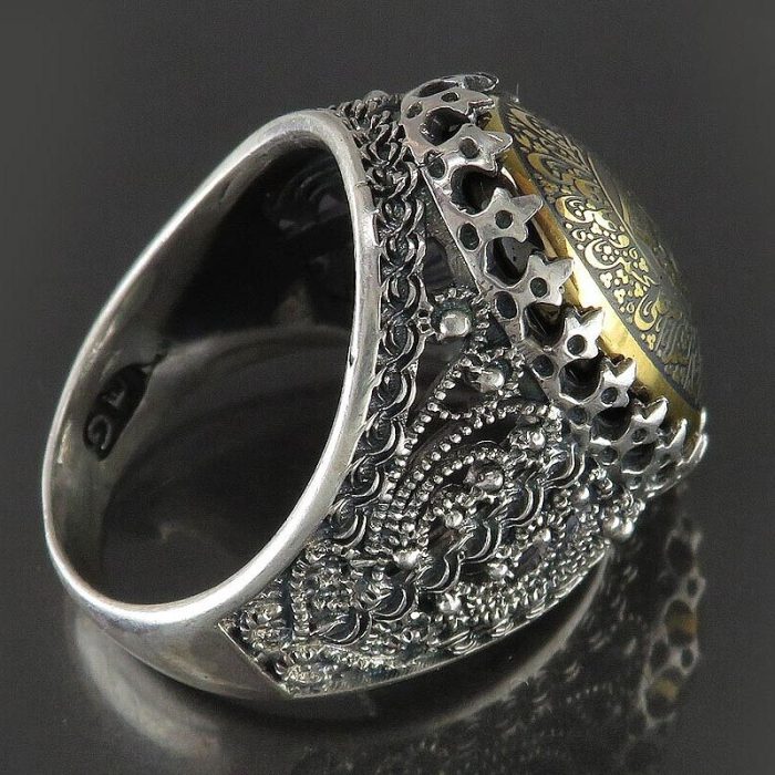 Crafted Silver Hematite (Hadid) Ring with "Nade Ali & Ain Ali" Engraving for Men's